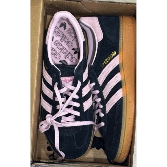Adidas Originals HANDBALL SPEZIAL women's suede black with pink stripe Sneakers - Picture 8 of 14